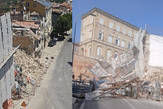 Monteprandone - Crollo ponteggio, strada liberata dalle macerie